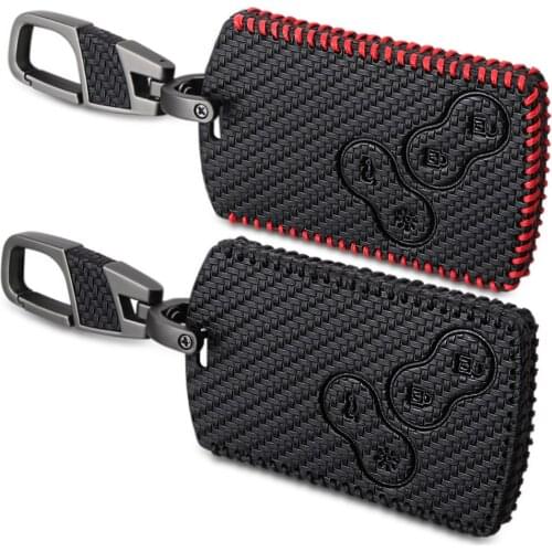 Carbon Fiber Style Car key Leather Cover Protector Holder for Renault Clio Logan Megane 2 3 Koleos Scenic Card keychain Case