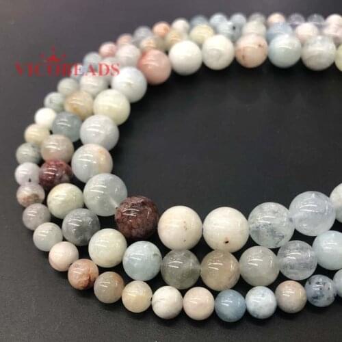 Natural Aquamarines Stone Round Loose Spacer Beads For Jewelry Making Bracelet Necklace 15 inches/Strand 4 6 8 10mm Pick Size