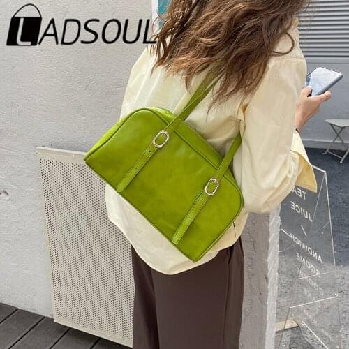 LADSOUL Fashion Women Green Casual Underarm Tote Bags Shoulder Bags PU Leather Capacity Ladies Daily All-match Purse Handbags