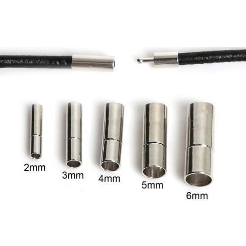 2/3/4/5/6mm 10pcs/lot Rhodium End Caps Metal End Clasps Round Leather Cord For Jewelry Making Necklace DIY Jewelry Findings