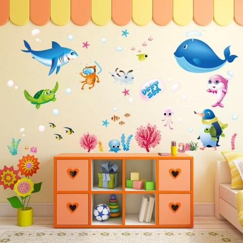 Cartoon Lovely Sea Animal Wall Sticker Diy Home Decal Removable Pvc Art Poster Decoration Mural Wallpaper For Baby Kids Bedroom