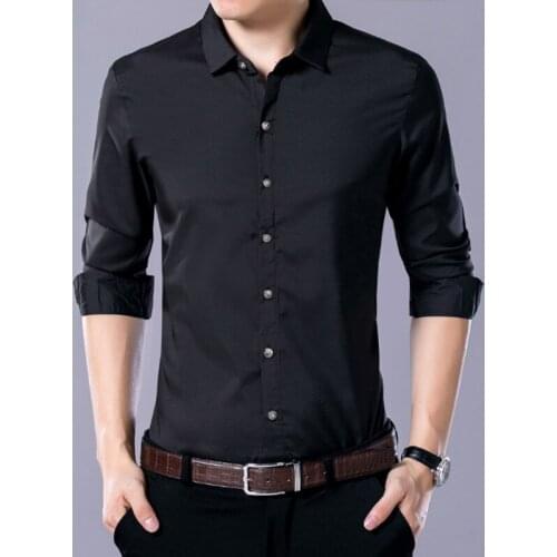Fad New Brand Mens Shirt Business Casual Solid Color Long Sleeve Dress Shirts Men Wedding Party Shirt for Male