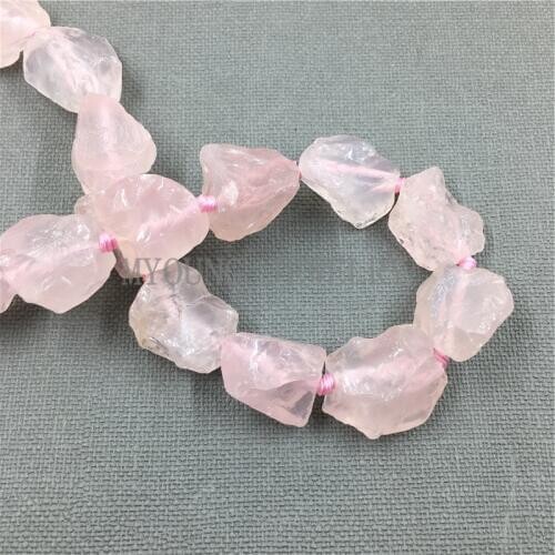MY0094 Rough Knotted Natural Nugget Raw Pink Crystal Quartz,Brilliant Rose Point Quartz Drilled Beads 15.5'' A Strand