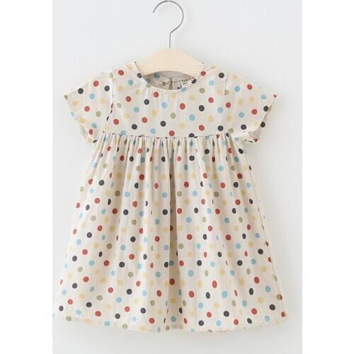 New Kids Baby Girls Polka Dot lattice Summer Cotton Soft Short Sleeves Dresses Toddler Sundress Outfit Dress Casual