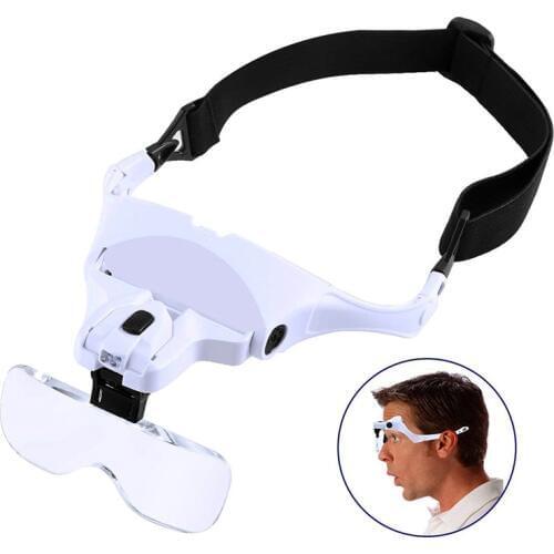 Reading Glasses Headband Magnifier Focus Adjustable 5 Lens Loupe LED Light Magnifying Variable Strength +1.0 +1.5 +2.0 +2.5 +3.5
