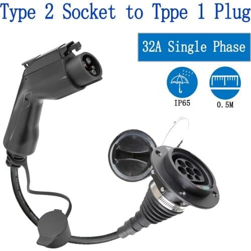 32Amp Single Phase EV Charger Electric Car Adapter EVSE Charging Cable Type2 Inlet to J1772 Type1 Plug