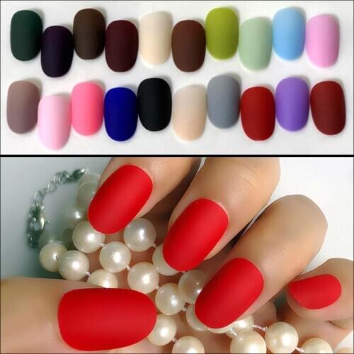 Wholesale Candy Fake Nails Matte Wine Red Frosted Press On Nails Coloured Black Grape deep purple False Nails 20Colors