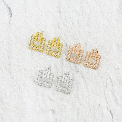 Wholesale High Quality Stainless Steel LUAU EARRING square shape Crystal Ear Stud as Fashion Lady Best Gift 10pcs/lot