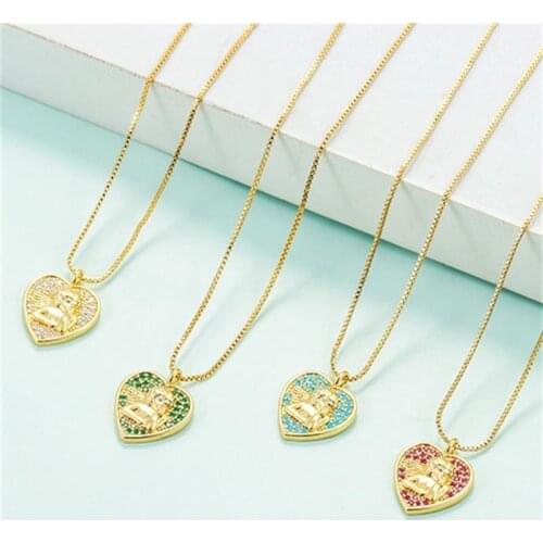 New Zircon Angel Necklace Simple Retro Multicolor Personality Zircon Angel Necklace For Women Girls Fashion Jewelry Gift