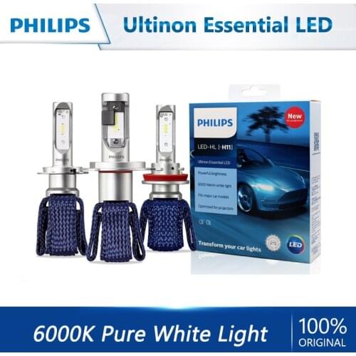Philips H4 H7 H8 H11 H16 9005 9006 9012 HB3 HB4 H1R2 LED Ultinon Essential LED Car 6000K White Headlight Auto Original Lamps 2X
