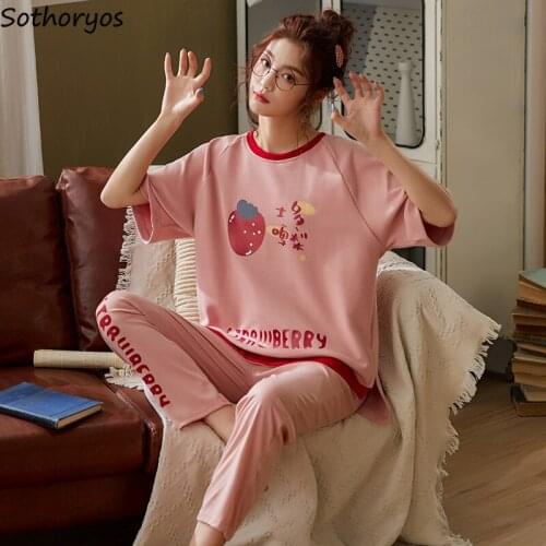 Pajama Sets Women Students Homewear Cartoon Short Sleeve Lightweight Kawaii Loose Comfortable Korean Style Ruffles Sleepwear New