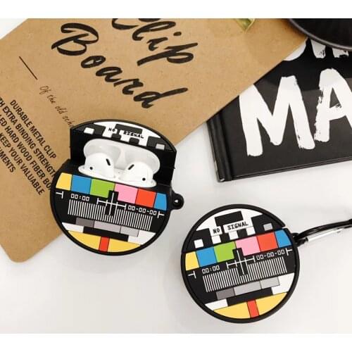 HOT 3D TV Screen No Signal Earphone Case with Keychain for Airpods 1/2 Creative Cartoon Retro Radio Protective Cover for Airpods