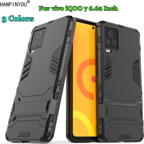 For vivo iQOO 7 6.62" Hybrid Soft TPU + Hard PC Dual Layer Armor Case Shockproof Bumper Stand Holder Cover Shell
