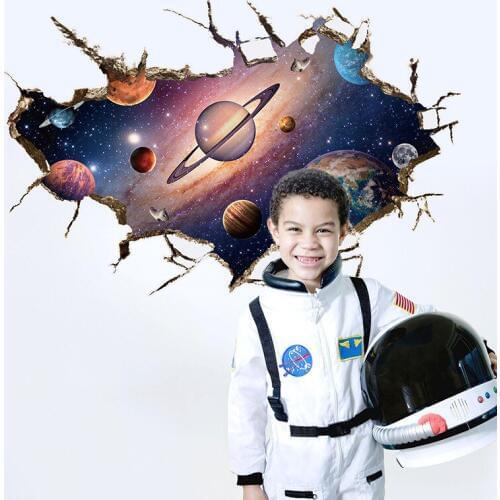 Wallpapers Youman Self-adhesive Wall Stickers 3D Outer Space Planets Astronauts for Boys Kids Child Bedroom Entrance Decoration