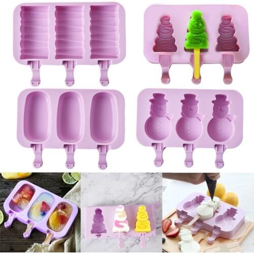 Silicone Ice Cream Mold Reusable Ice Cubes Tray Freeze Popsicle Mold Christmas Decor DIY Ice Cream Maker Tool With 50 Wood Stick