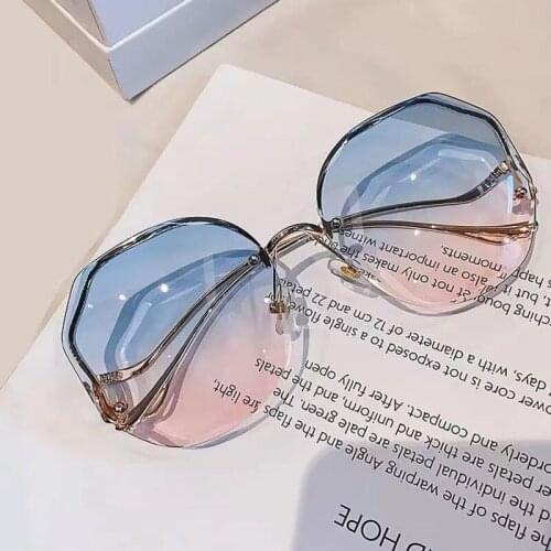 Sunglasses Women Trending Rimless Sun Glasses Fashion Round Gradient Lenses Luxury Designer Men Driving Glasses Decorative UV400