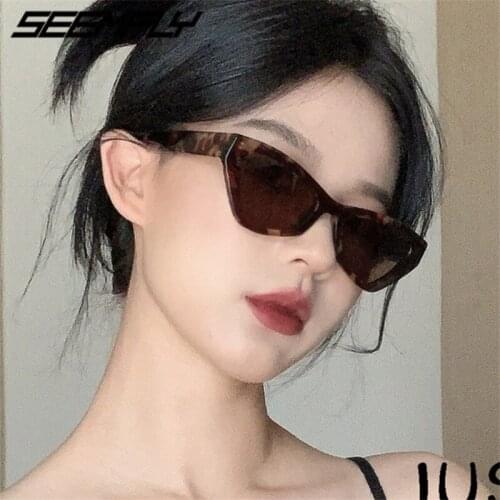 Seemfly Fashion Women Vintage Cat Eye Sunglasses Small Frame UV400 Sun Glasses Shades Street Eyewear Luxury Female Goggle Mirror