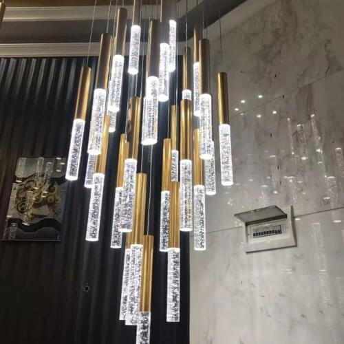 Modern Led Crystal Chandelier For Staircase Lobby Mall Villa Hotel Luxury Gold Lamp Home Decor Light Long Hang Indoor Lighting