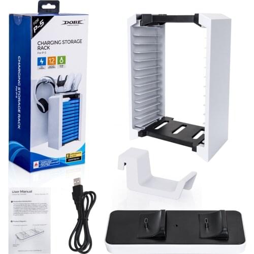 DOBE Charging Storage RackFor Playstation 5/Xbox One Vertical Deck 12PC Game Case Holders Controller Charger Headphone Hanger