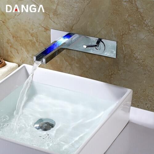 LED Basin Faucet Bathroom Sink Tap Single Handle Waterfall Faucet Wall-mounted Mixing Tap Concealed Hot and Cold Water Faucet