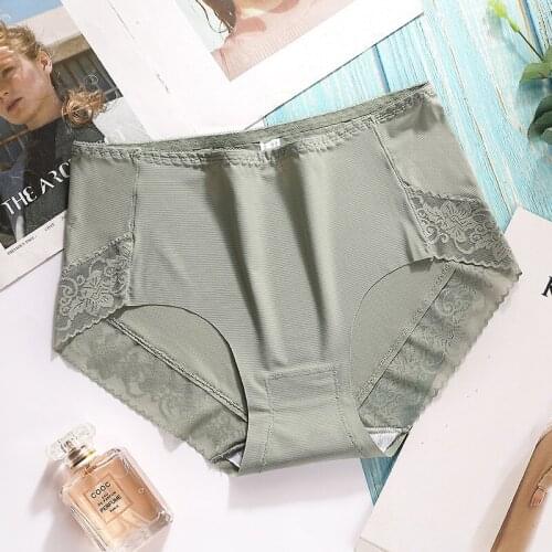 Sanderala 3pcs Sexy Panty Briefs Lace Panties Women Underwear Seamless Panties Ice Silk Mid Waist Briefs Female Breathable Brief