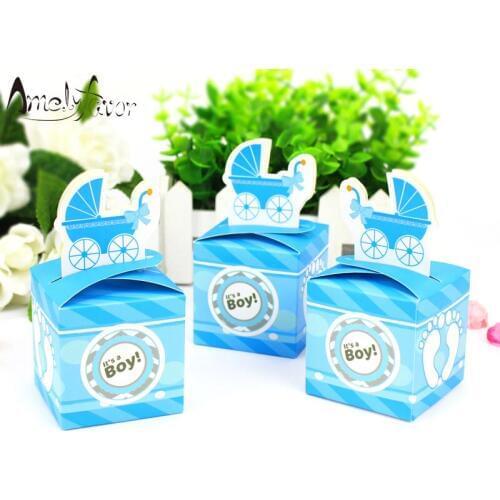Boy Baby Shower Theme Party Favor Box Baby Carriage Candy Box Gift Cupcake Box Birthday Party Decorations Container Supplies