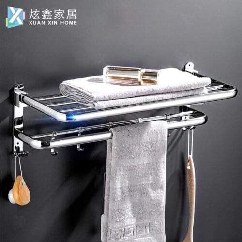 Bathroom Towel Holder Stainless Steel Towel Rack Can Be Folded Hanger Wall Mounted Towel Shelf With Hook Home Accessories