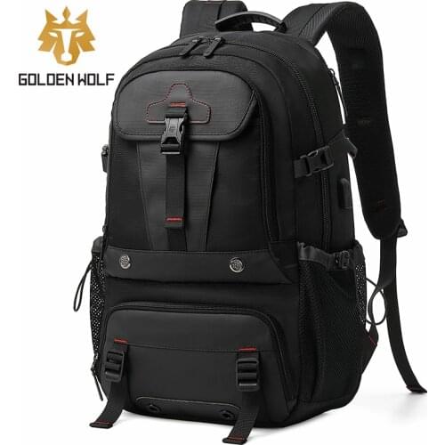Goloen Wolf Waterproof 17 Inch Laptop Backpack Men USB Charging Travel Backpack Women Rucksack Male Vintage School Bag Mochila