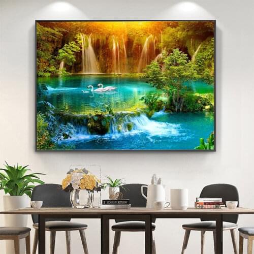Waterfall Landscape DIY Embroidery 11CT Cross Stitch Kits Needlework Craft Set Printed Canvas Cotton Thread Home Design