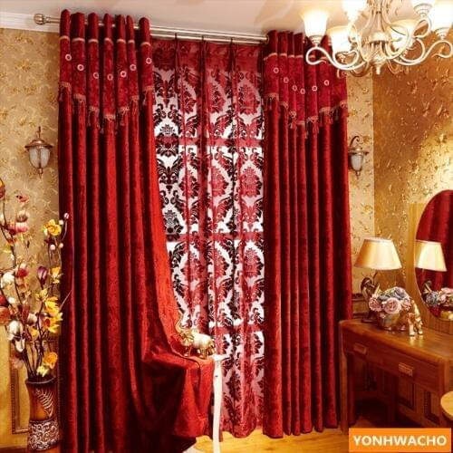 Custom curtains high-grade Italian velvet Simple modern wedding room festive red cloth blackout curtain tulle drapes N929