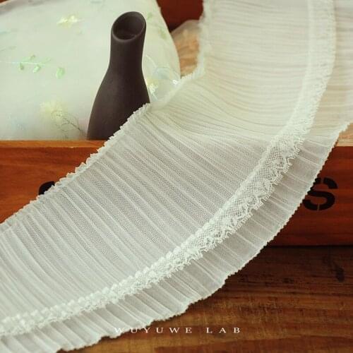 1M/lot 11cm Width Ivory Chiffon Mesh Lace Trims Fabric Ribbon Embroidered Handmade Trimmings for Sewing Material Accessories
