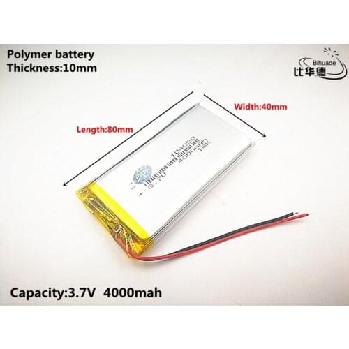 1pcs/lot Good Qulity 3.7V,4000mAH,104080 Polymer lithium ion / Li-ion battery for TOY,POWER BANK,GPS,mp3,mp4