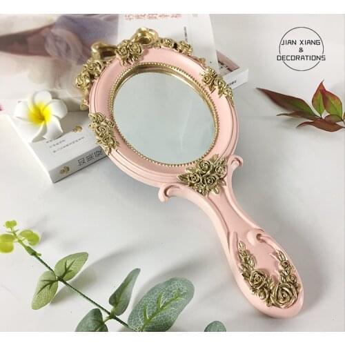 1PCS Creative Vintage Hand Mirrors Makeup Vanity Mirror Handheld Cosmetic Mirror with Handle for Gifts
