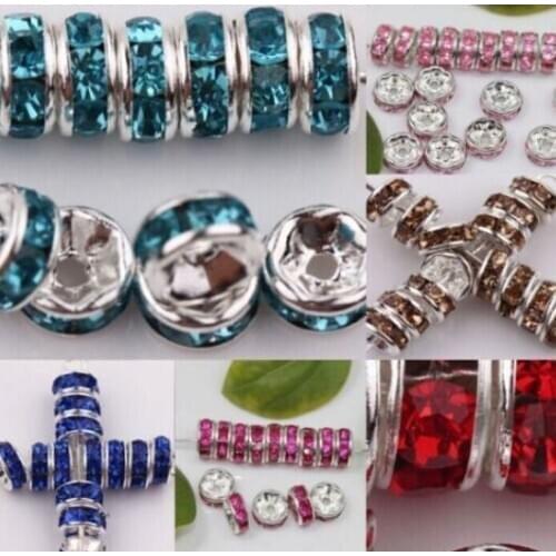 10mm 100pcs/lot white mixed multicolor s532 glass Spacer Beads Lot round Metal silver Plated bracelet DIY making crystal