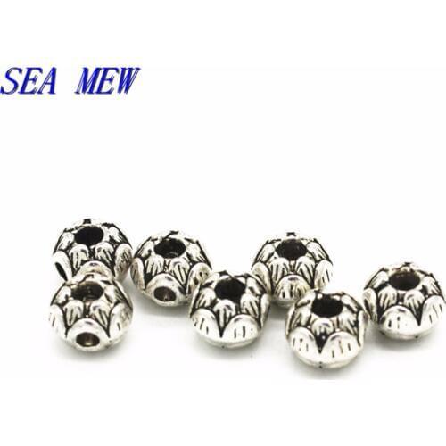 100PCS 6*7MM Antique Silver Color Vintage Metal Alloy Flowers Carved Spacer Beads Hole Beads DIY Bead For Jewelry Making