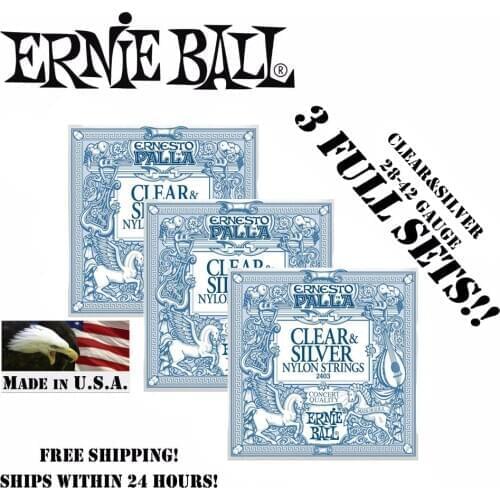 3 Packs! Original Ernie Ball 2403 Ernesto Palla Clear & Silver Nylon Classical Guitar Strings 28-42 (3 Packs)