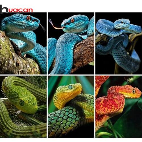 Huacan Diy Diamond Painting Snake Full Square/round Cross Stitch Embroidery Animal Mosaic Home Decor