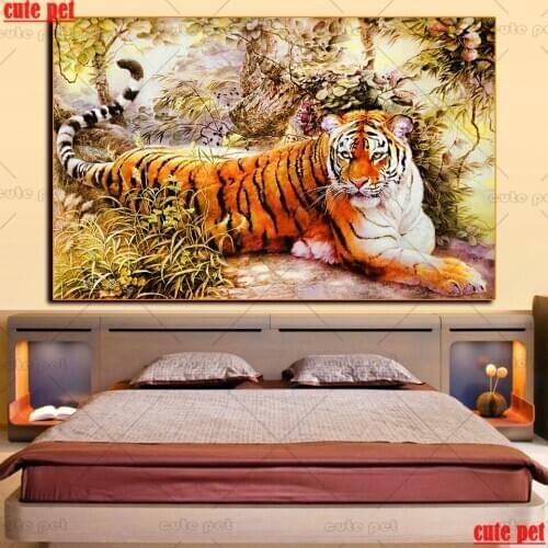 Full Drill squaer Diamond Painting Animal hand drawn tiger Diamond Embroidery Cross Stitch Diamond Mosaic kids Home Decor Gifts