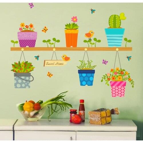 Hang Tag Flowerpot Wall Stickers PVC Material Creative DIY Bonsai Home Decor for Living Room Bedroom Kindergarten Decoration
