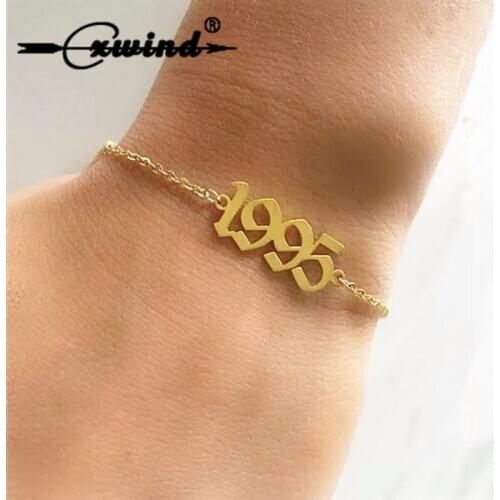 Cxwind 1985 to 2020 Year of Birth Bracelet Old English Enkelbandjes Sieraden Number Bracelets Chain Twist Bangle Jewelry Gift