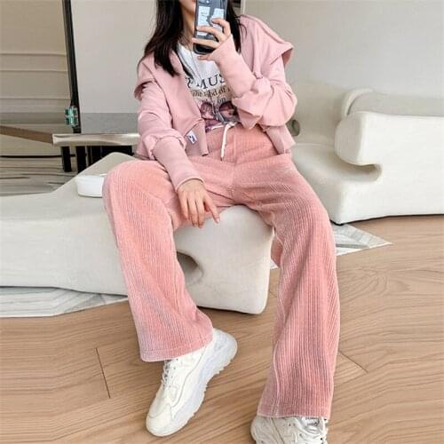 High Quality Corduroy Pants Women High Waist Korean Fashion Wide Leg Trousers Harajuku Women Casual Chic Pants Solid Cargo Pants