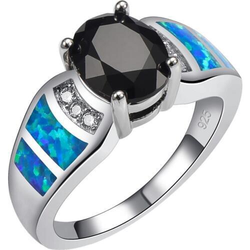 Black Onyx With Blue Fire Opal 925 Sterling Silver Ring Size 6 7 8 9 10 R1509