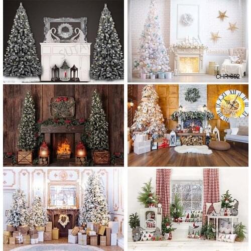 Christmas tree Fireplace Backdrop Winter Snow Window Newborn Baby Photography Background For Photo Studio Photophone Photocall