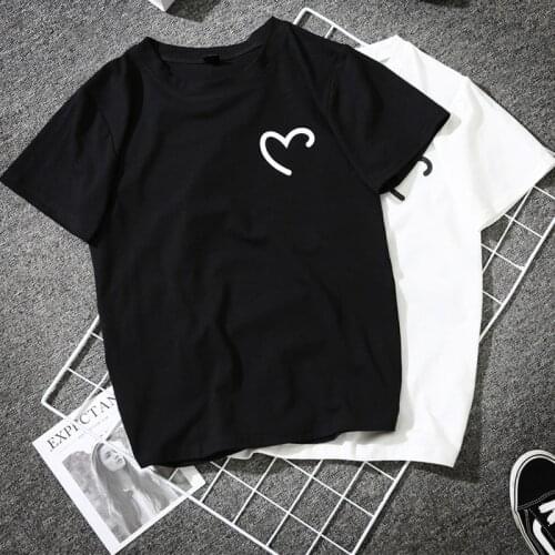 Femme Harajuku Streetwear Funny Heart Print T-shirt Women Black White Female Lovers Couples Bff Tshirt Cotton Novelty Tee Shirt