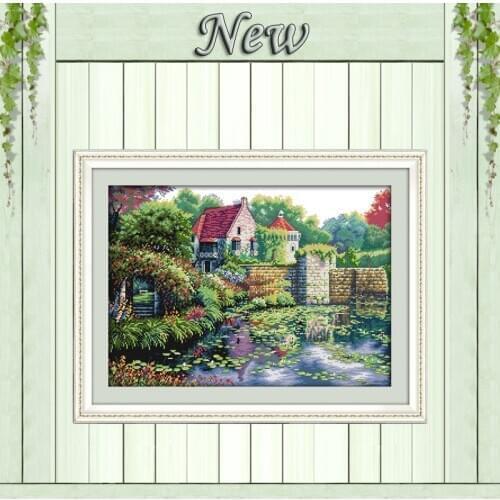 England castle pond scenery painting counted printed on canvas DMC 14CT 11CT chinese Cross Stitch Needlework Set Embroidery kits