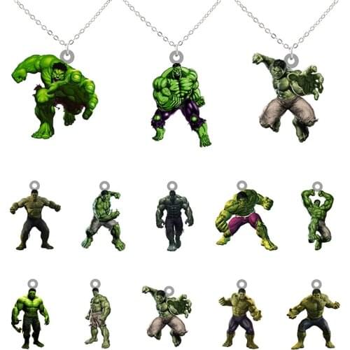Disney The Incredible Hulk Figure Pattern Marvel Avengers Anime Shape Pendant Necklace Ornaments Epoxy Resin Jewelry Boys XDS532