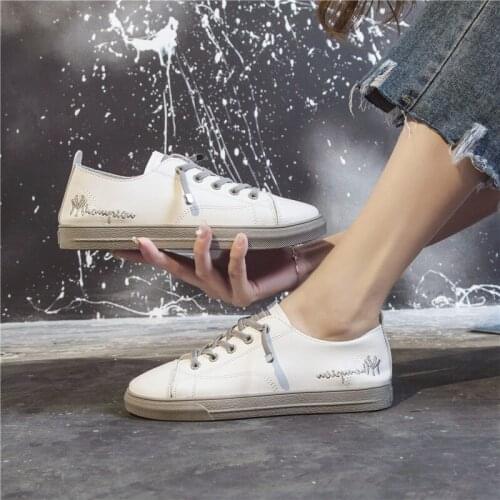 2020 new spring lace-up white shoes woman PU Leather solid color female shoes casual women shoes sneakers Round Toe loafers