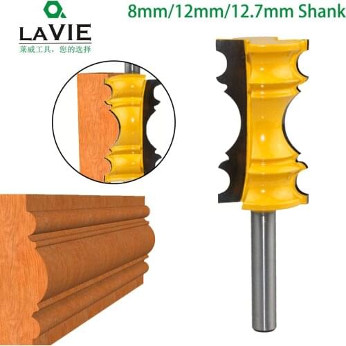 LAVIE 1pc 8mm Shank 12mm 1/2 Large Elaborate Chair Rail Molding Router Bit Line Knife Tenon Cutter for Woodworking Tools C08-492