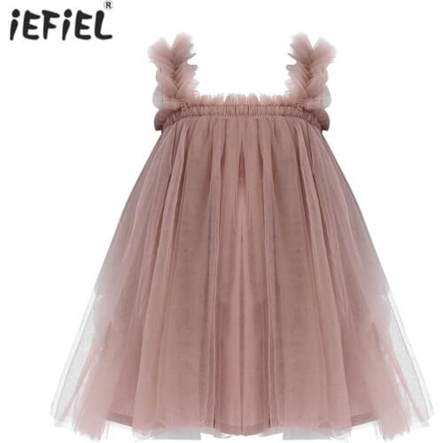 Infant Sleeveless Baby Girls Skirt Shoulder Straps A Word Shoulder Girl Mesh Tutu Dress for Summer Birthday Party Baby Clothes