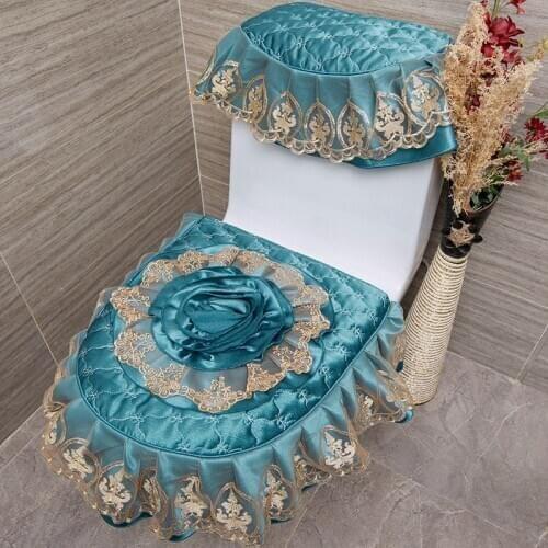 Many colors fashion Lace Three-piece Set Toilet Seat Cover U-shaped Overcoat WC Cover Home Decor Bathroom Toilet Mats